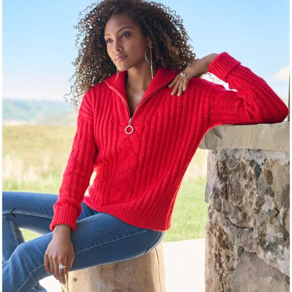 Venus Quarter Zip Sweater Rhinestone Zipper Pull Size XL - Picture 1 of 8